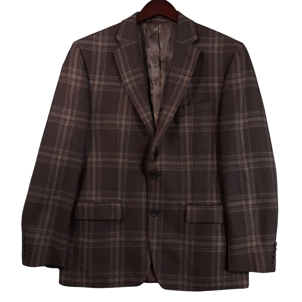 Lauren Ralph Lauren Sport Coat Men 42R Brown Plaid Wool Blend Two Button Blazer